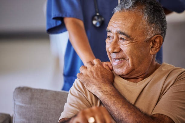 trained staff caring old man